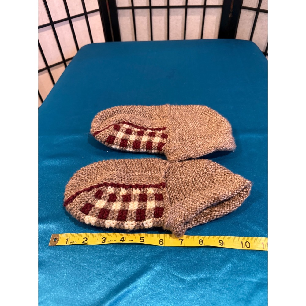 Hand Knit Wool Slipper Socks Moccasin Slippers Burgundy Cream Nordic Boho